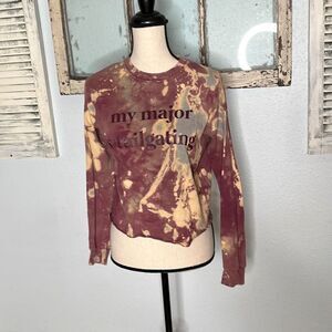 Gildan Women's Sweatshirt Heavy Cotton Long Sleeve Bleach Dye Crop Top Size Smal